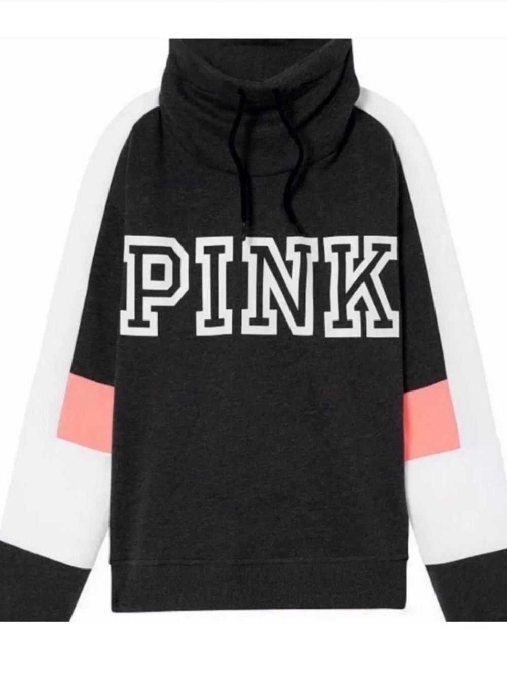 Pink Victoria’s Secret Colorblock Drawstring Turtle Neck Pullover Sweatshirt M